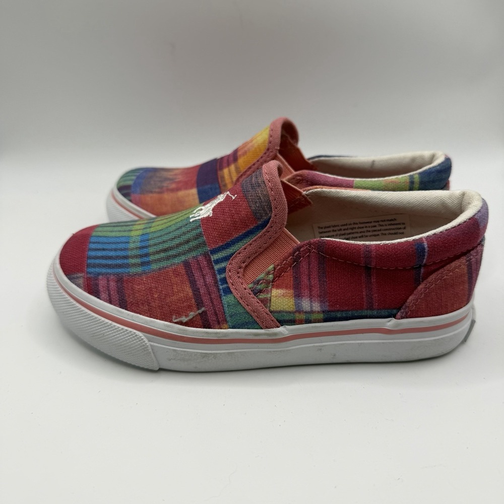 Polo by Ralph Lauren Girls Keaton Slip On Plaid Casual Sneakers Sz 10